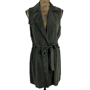 Elevenses Wrap Jacket SMALL Tie Olive Green Anthropologie 100% Cupro Sleeveless